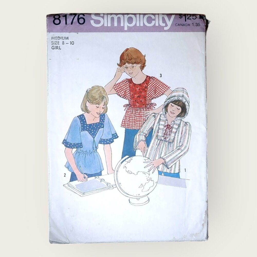 Vintage 1970s Simplicity Sewing Pattern 8176 Girls Tops Size 8-10
